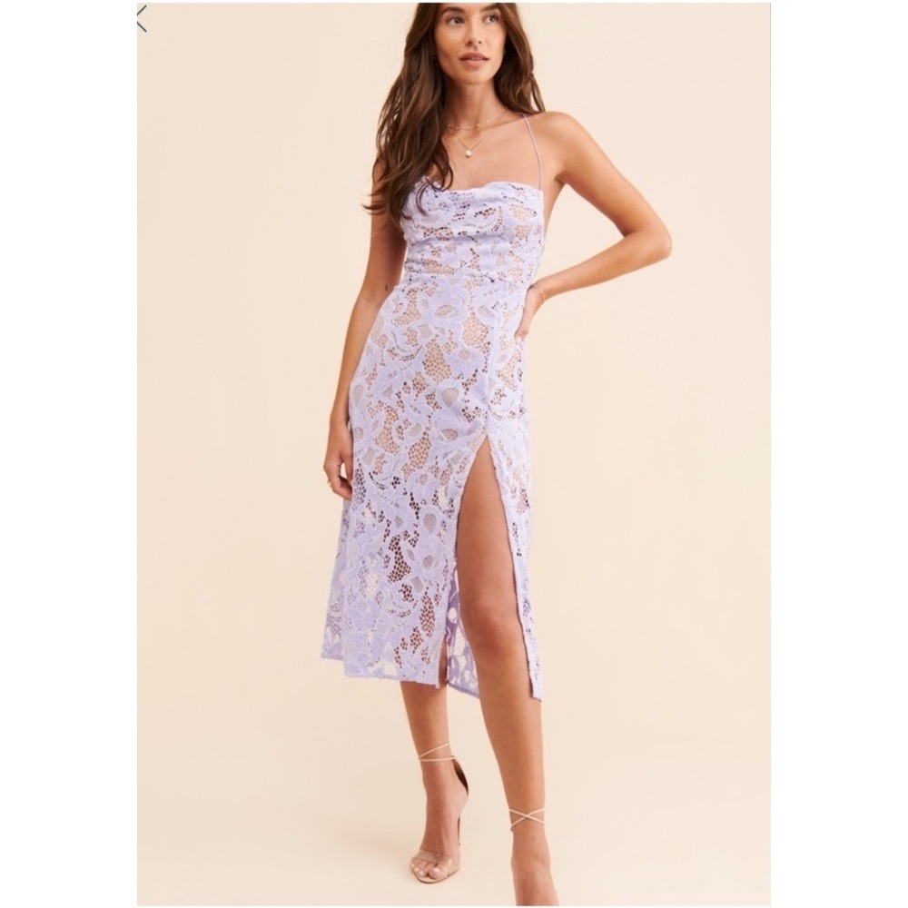 For Love & Lemons Rosemary Lavender Lace Midi Dress Cowl Neck Open Back Purple M